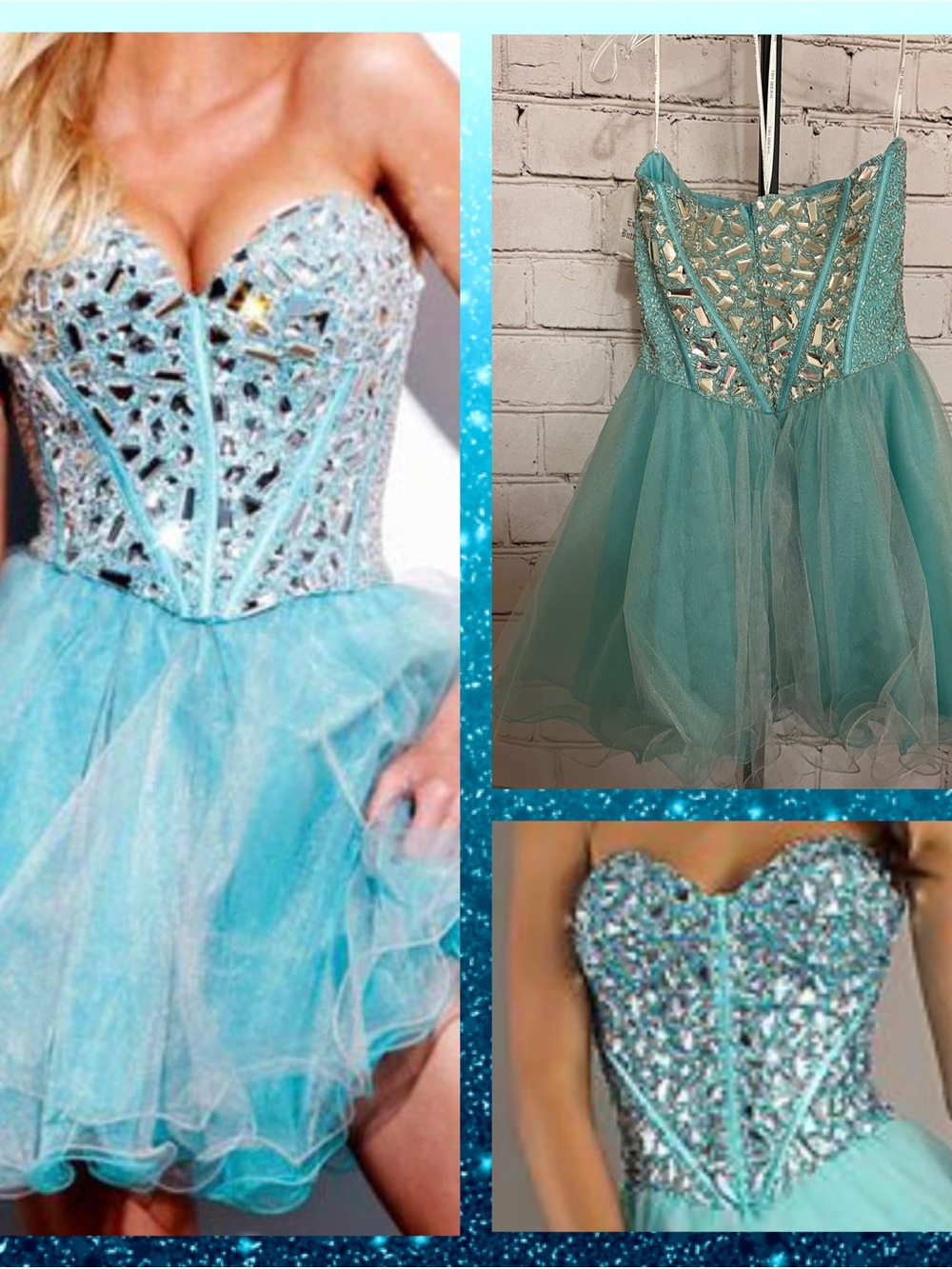 Sherri Hill Strapless Aqua Beaded A-Line Cocktail Dress